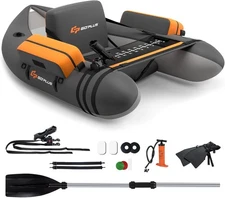 Goplus Inflatable Float Tube, Fishing Belly Boat with Fish Ruler, Pump, Storage