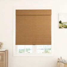 Natural Bamboo Roman Shades - 33" W x 64" L, Brown - Cordless Light Filtering...