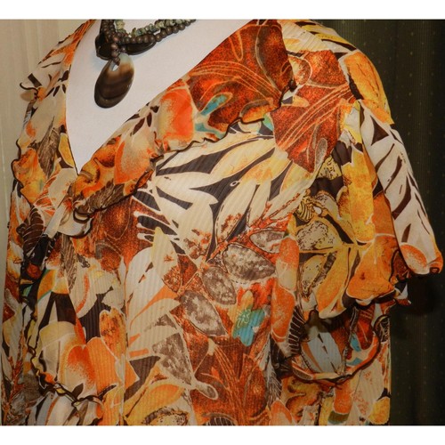 Camicia Cato Donna 26W / 28W Trasparente Poli Arruffata Floreale Pull Over Taglie Forti Donna - Foto 4 di 6