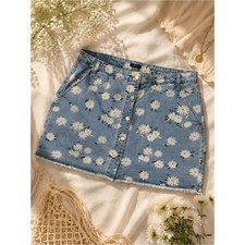 wild fable Blue Daisy Print Button-Front Mini Skirt