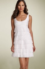 Maggy London Tiered Burnout Silk Dress Sz 10 White