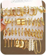24 Pairs Minimalist Gold Hoop Earrings Set for Women Vintage Chunky Hoops Unique
