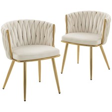 HOMCOM Upholstered Kitchen Chairs Set of 2 with Wrap-around Backrest, Cream