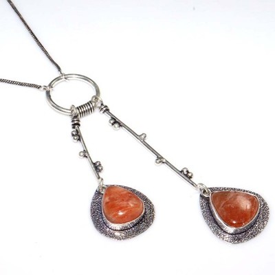 Exclusive Sunstone 925 Silver Plated Necklace 18'' Limited Edition Design JW