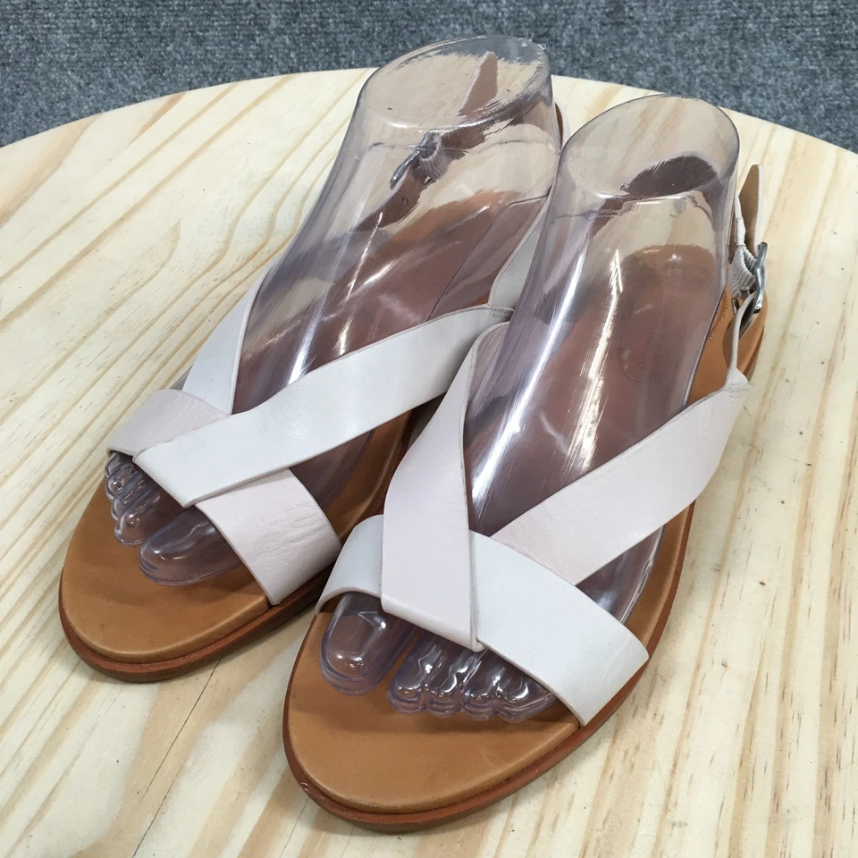 Corso Como Sandals Womens 8 M Casual Buckle Slingback Flats Brown Cream Leather - Image 3 of 4