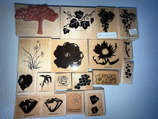 Flowers Floral Daisy Sunflower Rubber Stamp Set 18pc Lot Wood Wooden Greetings