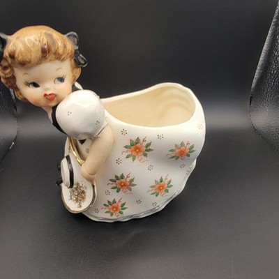 Vintage Royal Sealy Girl With Bonnet Gold Shoes, Planter Vase, MCM