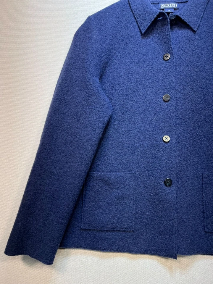 Chaqueta Blazer Lands End Mujer Talla 12 Azul Marino Botón Cuello Frontal Acogedor Bolsillos Foto 4 de 4