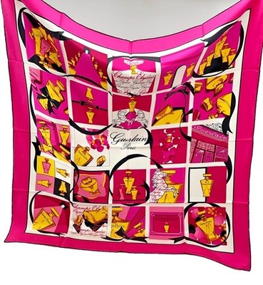 GUERLAIN Paris Champs Elysees Fragrance Printed Silk Scarf 37 Inch Square VG