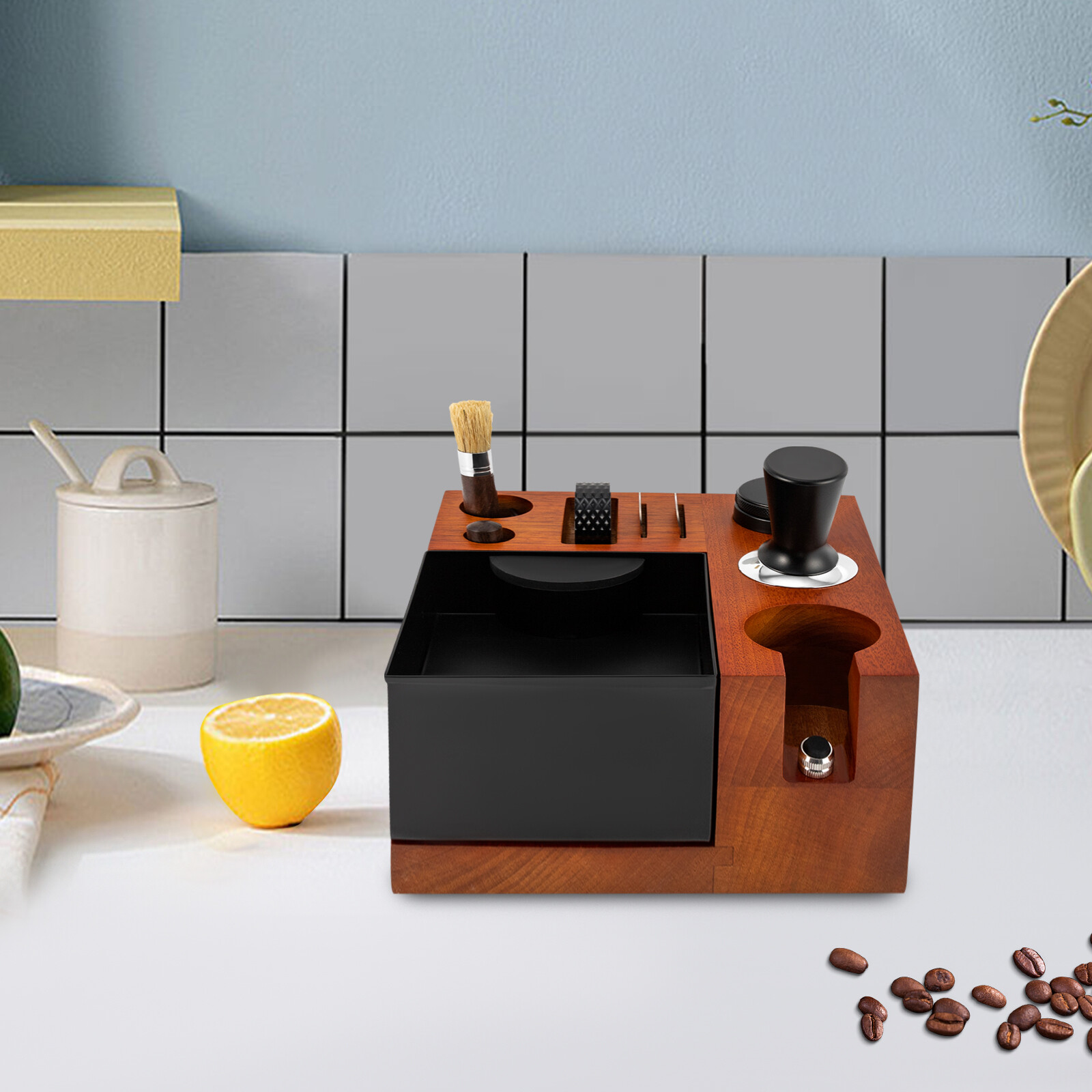 8 In 1 Espresso Knock Box 58mm/2.28In Coffee Grounds Knock Box w/ Accessories