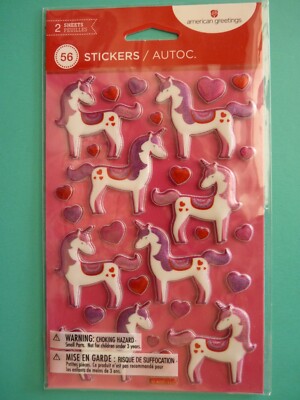 Unicorn Sticker Pack (2) Sheets Dimensional Puffy Vinyl Glitter - Sealed AGC