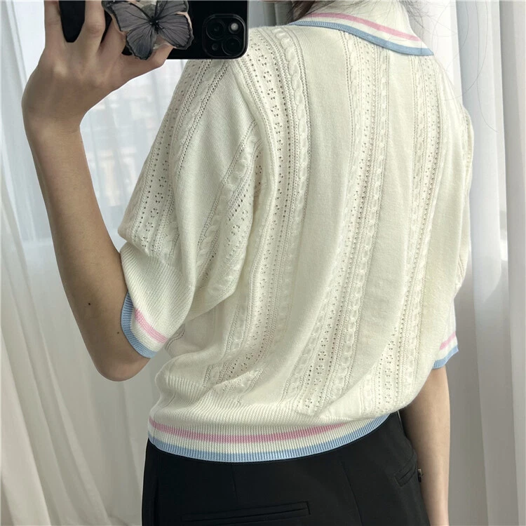 Sandro Polo Collare T-shirt Top Contrasting Knit Top for Women - Image 3 of 4