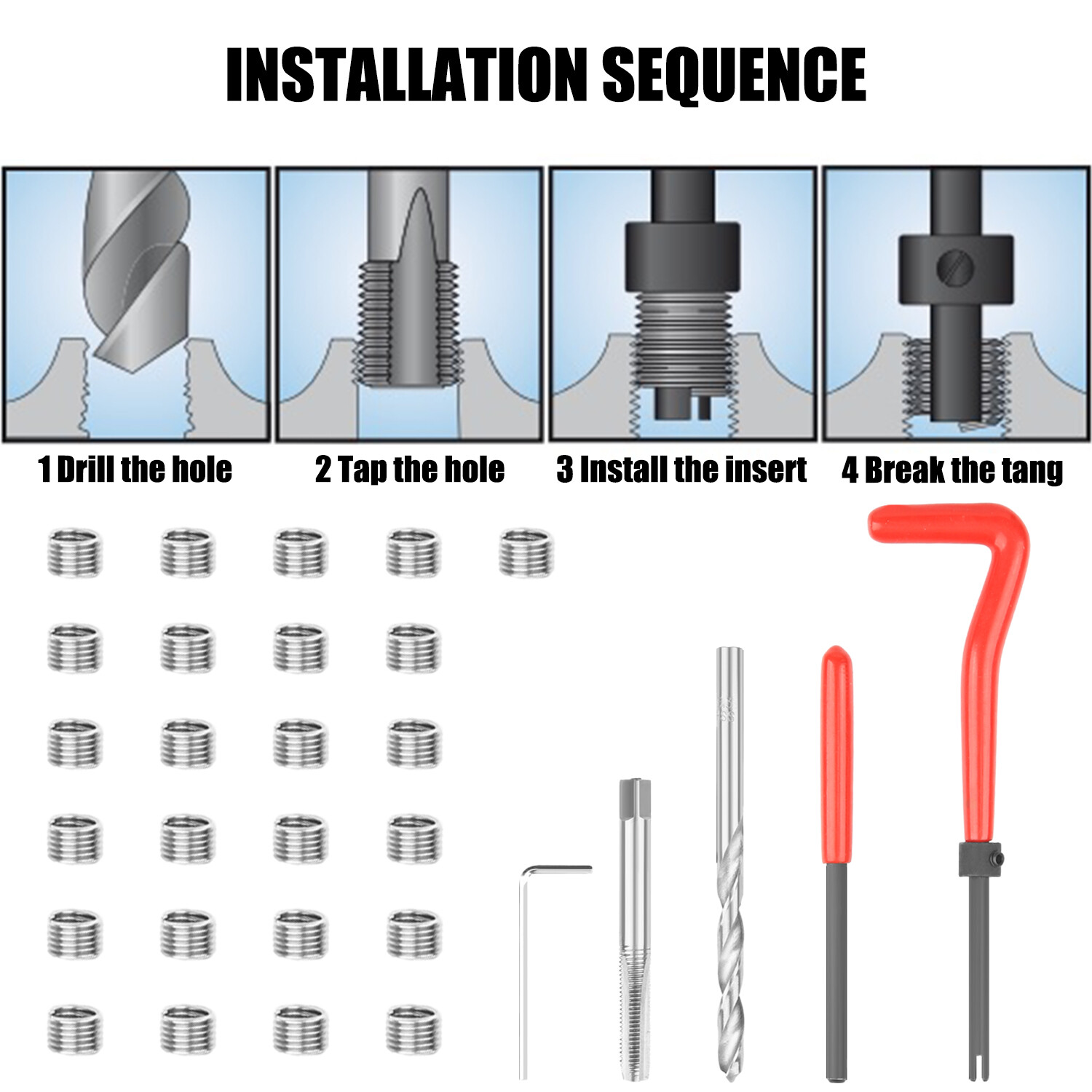 30pcs M6 X 1mm Metric Thread Repair Kit HSS Drill Helicoil Car Pro Coil