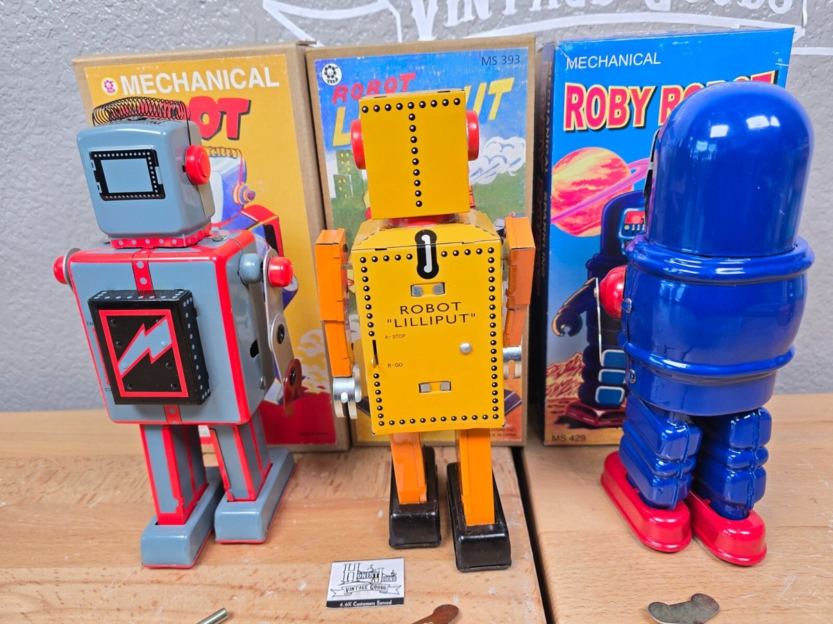 3pc Ash Schylling Vintage Repro Tin Robot MS384 429 393 3pc Ash Schylling Vintage Repro Tin Robot MS384 429 393