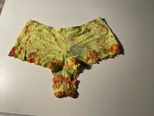 Cacique Lane Bryant 22/24 Green Orange Floral Embroidered Mesh Cheeky Panty NWT