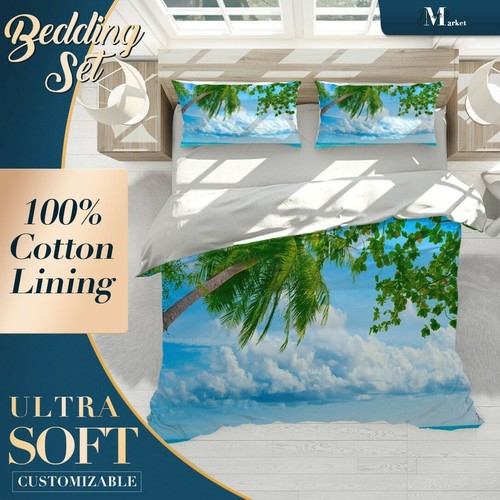 Beach Sea Clouds Blue Quilt Doona Cover Cotton Doona with 2x Matching