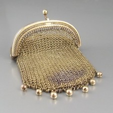Antique French Sterling Silver  Vermeil Gold Washed Mesh Purse, Beads, Paris