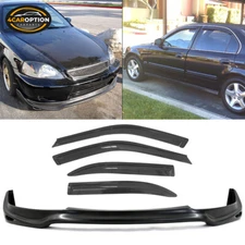 Fits 99-00 Honda Civic 4Dr Jun-Style Front Bumper Lip PU + Sun Window Visor