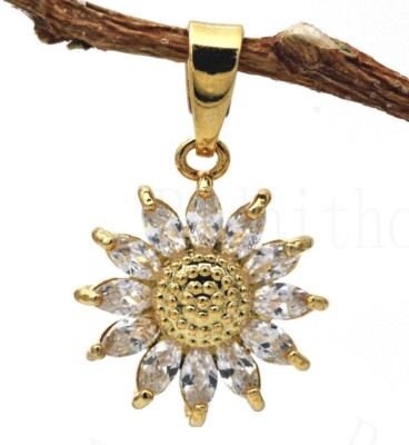 Pretty  New 18K Yellow Gold Filled Clear Marquis CZ Sunflower Pendant Necklace