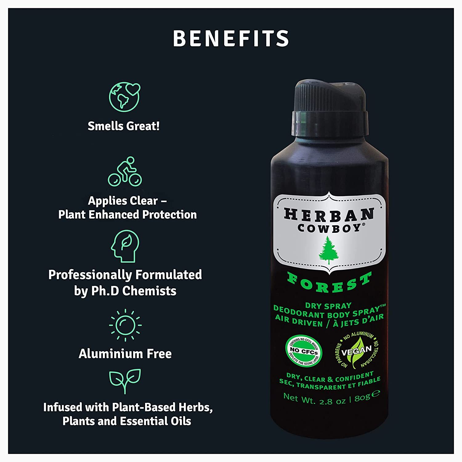 Herban Cowboy Forest Maximum Protection Dry Deodorant & Body Spray 2.8