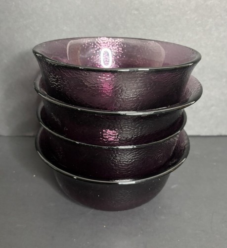4 Dalzell Viking Glass Bowls Purple Pebble Glass Cereal Bowls Handmade USA - Picture 7 of 7