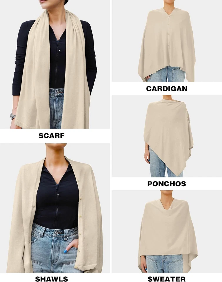 Женские универсальные вязаные шали шарф пончо свитер кнопки тепловой надежном плащ - Изображение 3 из 4