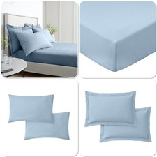 Image of Bianca 200TC Cotton Percale Extra Deep Fitted Sheet Or Pillowcases Blue