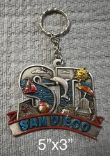 HUGE 5  x3  San Diego Keychain Brightly Colored Sun Dolphin Sailboat Sea Shell