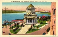 Riverside West Side Dr Grants Tomb New York NY Sunset Linen Postcard UNP VTG
