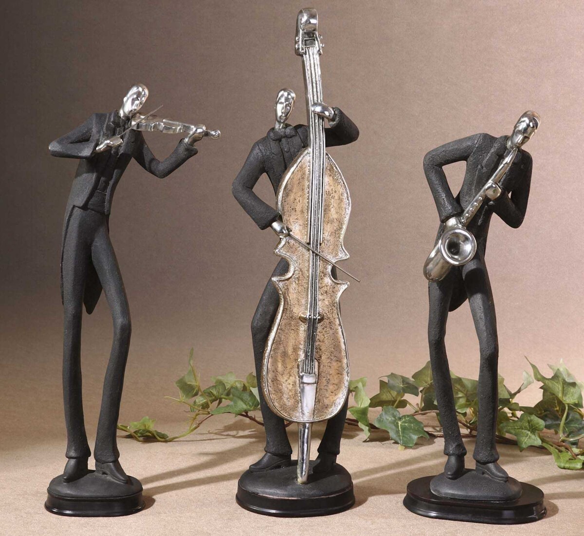 Three Modern Art Statues Sculptures Figurines Uttermost Jazz Trio Musicians