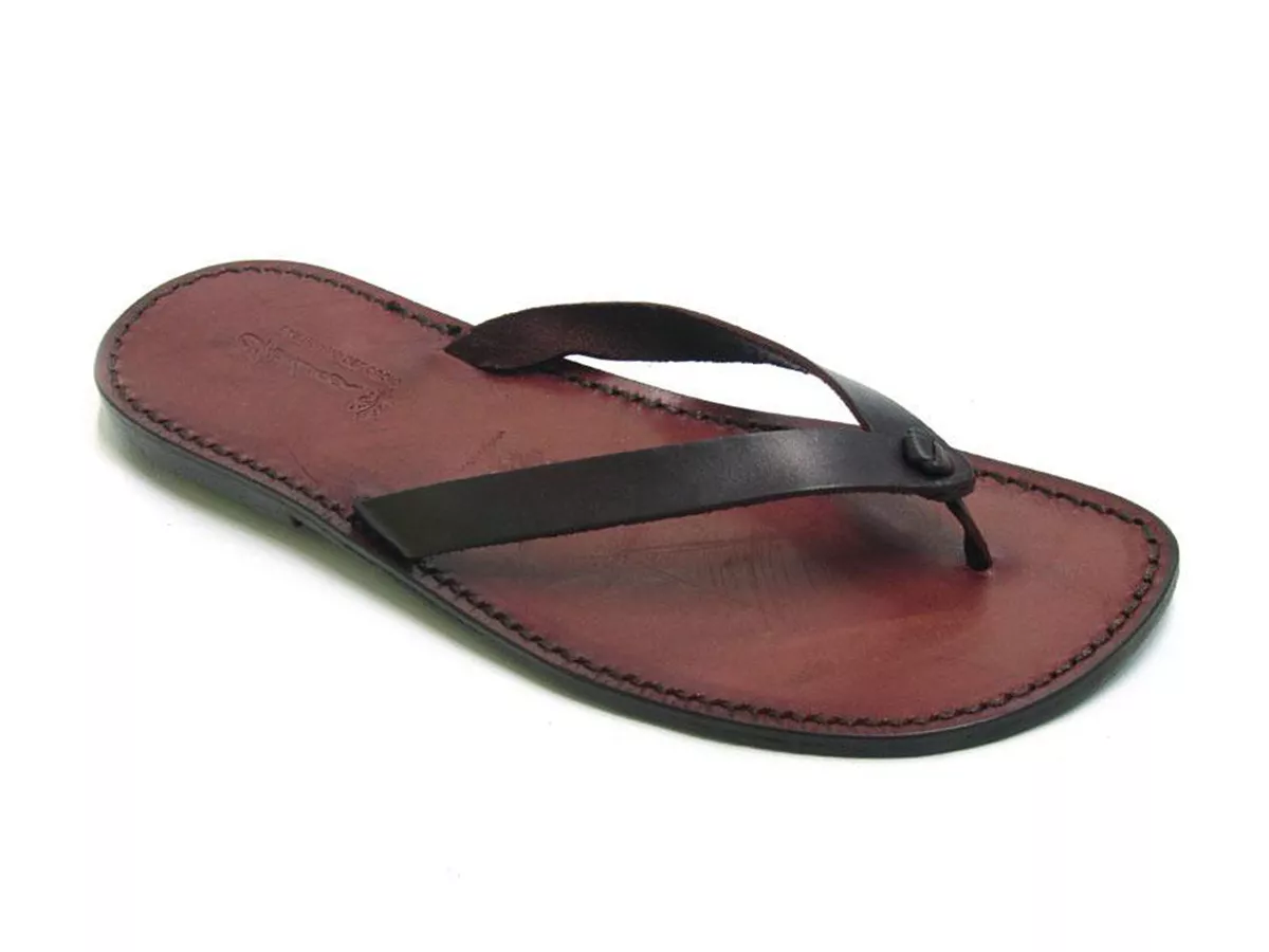 Dark brown leather thongs slippers sandals for men Handmade