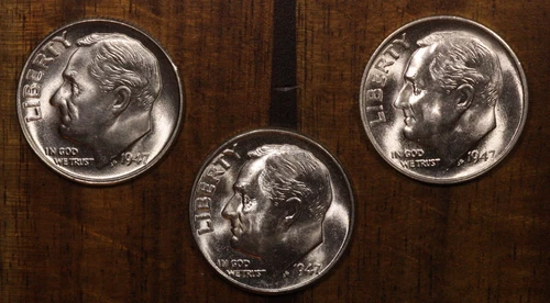 1947 P D S  Roosevelt Dimes  CH / GEM BU  LUSTER! 90% Silver US (3 COINS)