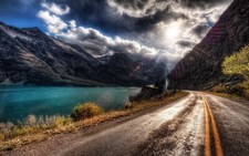 Landscape nature road lake sky mountains Custom Gaming Mat Desk