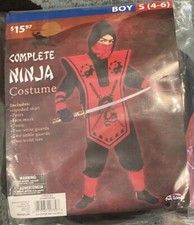 New Boy's Red Complete Ninja Halloween Costume Boys Small 4-6 