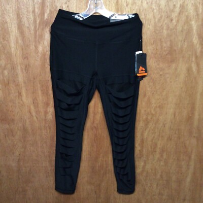 RBX Women s Black 7/8 Ankle Length Leggings Mesh Design Small Ripped Small G2