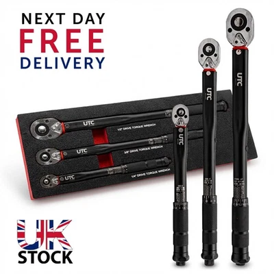 3pc Torque Wrench Set 1/4” 3/8” 1/2” Drive 2–230Nm Calibrated Garage Tool NEW UK - Image 1 of 4