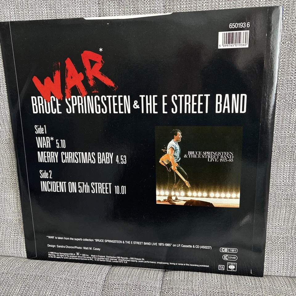 BRUCE SPRINGSTEEN WAR 12'' VINYL SINGLE - Used - Image 2 of 3