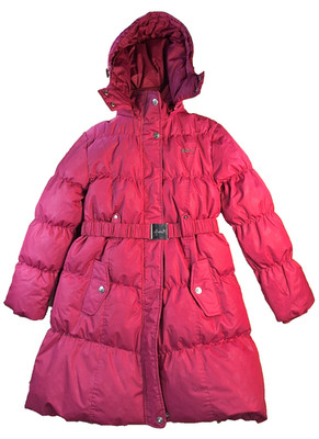Frog Prince Girl Sz LG 14-16 Raspberry 80% Down Puffer Jacket Zip Off Hood Belt