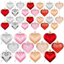 36PCS Valentines Day Decorations Heart Ornaments, 3 Styles 2 Sizes Multi-Color