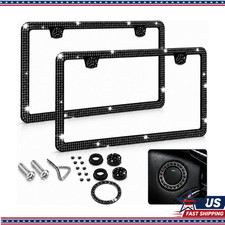 2 Pack Black Rhinestone License Plate Frame Women Push Start Button Cover