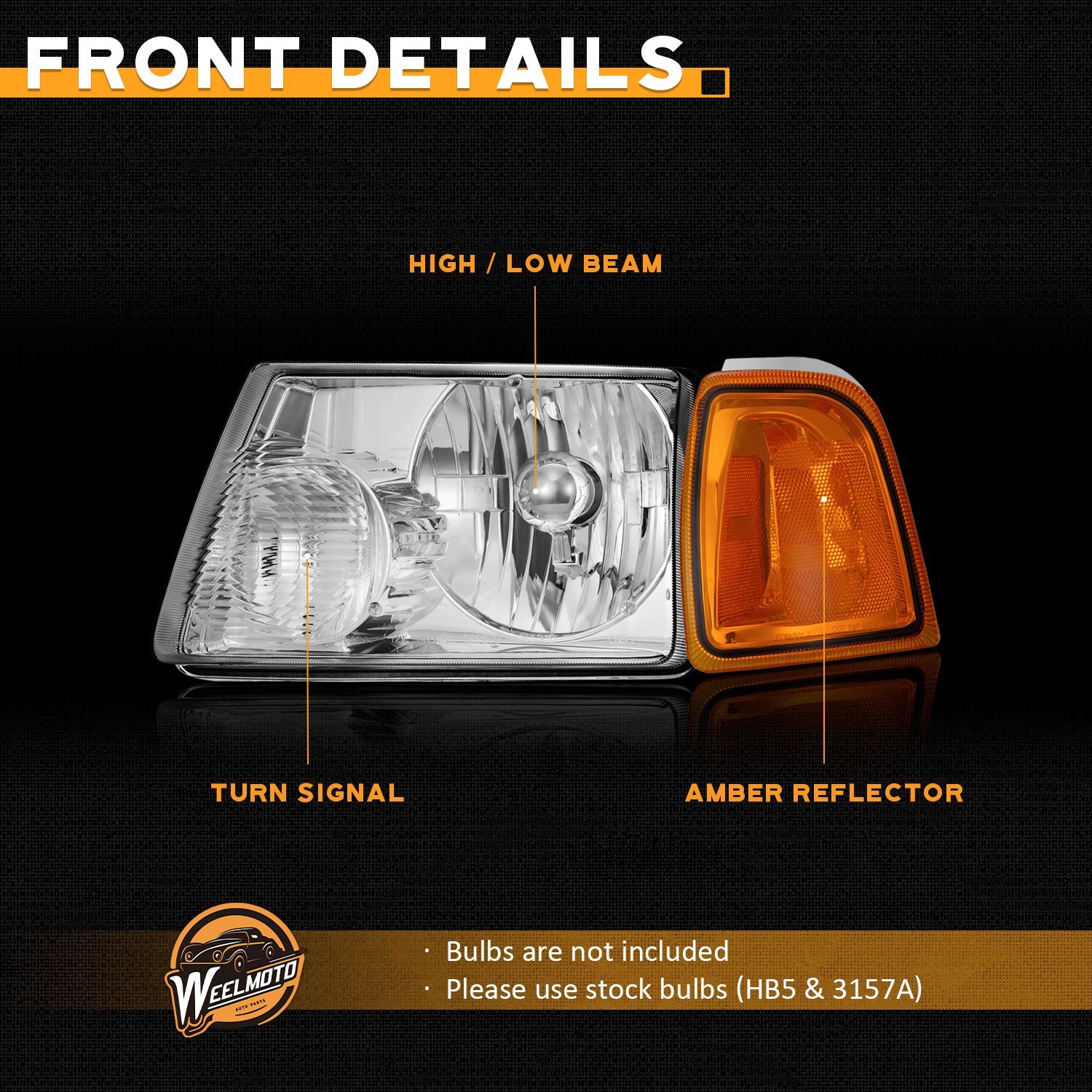 Pair Headlights Assembly For 2001-2011 Ford Ranger Chrome Lamps Amber Corner