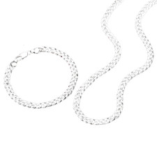 Elegant Sterling Silver Braided Link Chain Bracelet and Necklace Set Classic 429