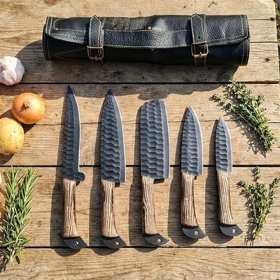Hand-Forged Damascus Steel Chef Knife Set: 5-Piece Luxury Kitchen Knives