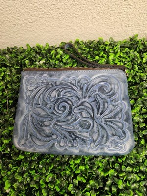 PATRICIA NASH Women s CASSINI Wristlet Tooled Floral, Leather Blue
