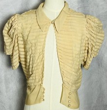 Antique Vintage c.1900's Silk Ivory Blouse Gathered Sleeves Pintuck Details XS