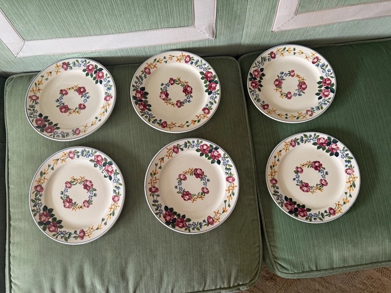Sarreguemines  6.  Vintage Handpainted     French Floral Dessert/ Salad Plates 