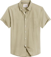 Mens Oxford Short Sleeve Dress Shirt Wrinkle Resistant Casual Button Down Top