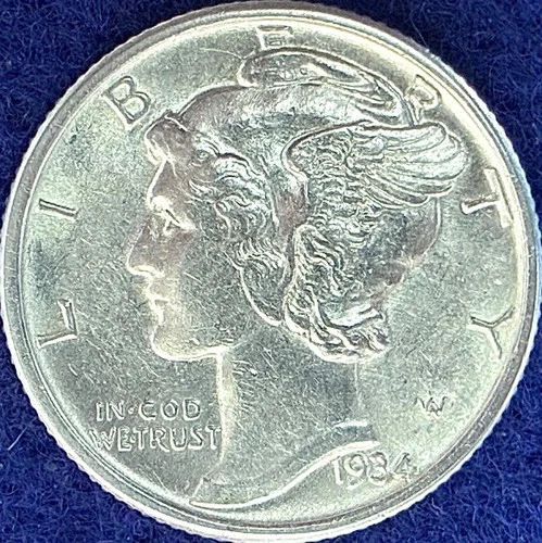 1934-P Mercury Silver Dime Nice Ch BU++