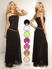 Women's Black Strapless Pleated Maxi Dress 7275
