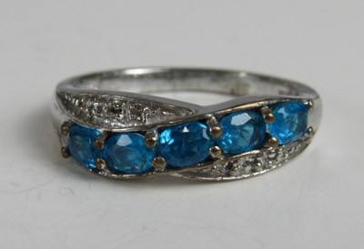 Malgache Neon Apatite White Topaz Platinum over Sterling Silver Ring Sz 7 JK090